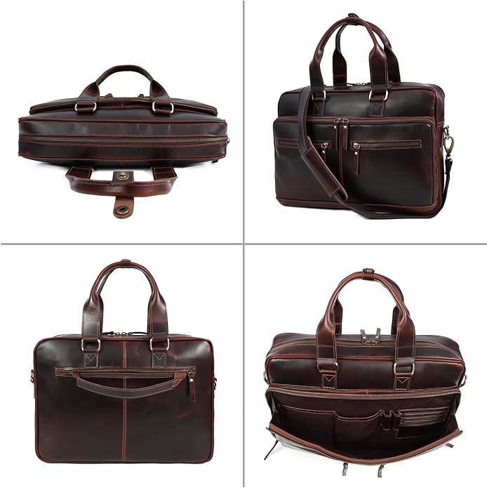Leather Briefcase for 16-Inch Laptop (Kodiak)