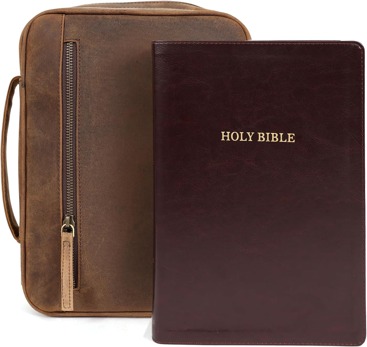 Extra Large Leather Bible Case (Grizzly with Plaid Interior)