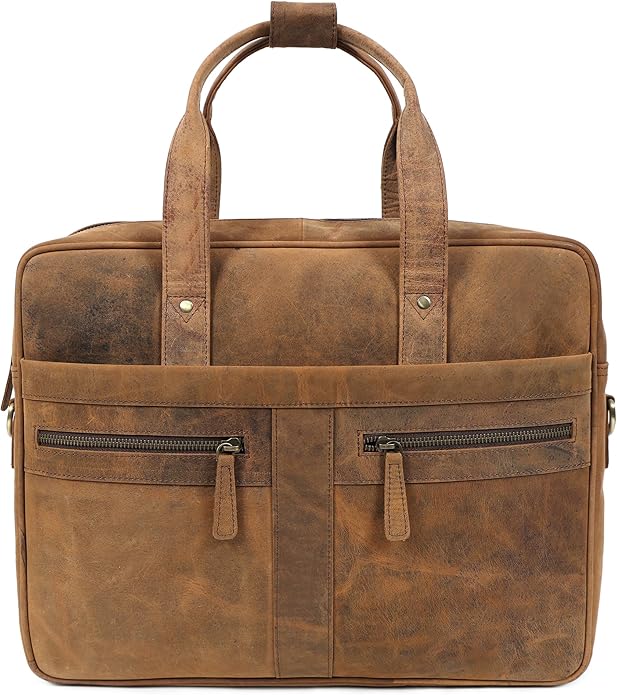 Leather Briefcase for 16-Inch Laptop (Saddle)