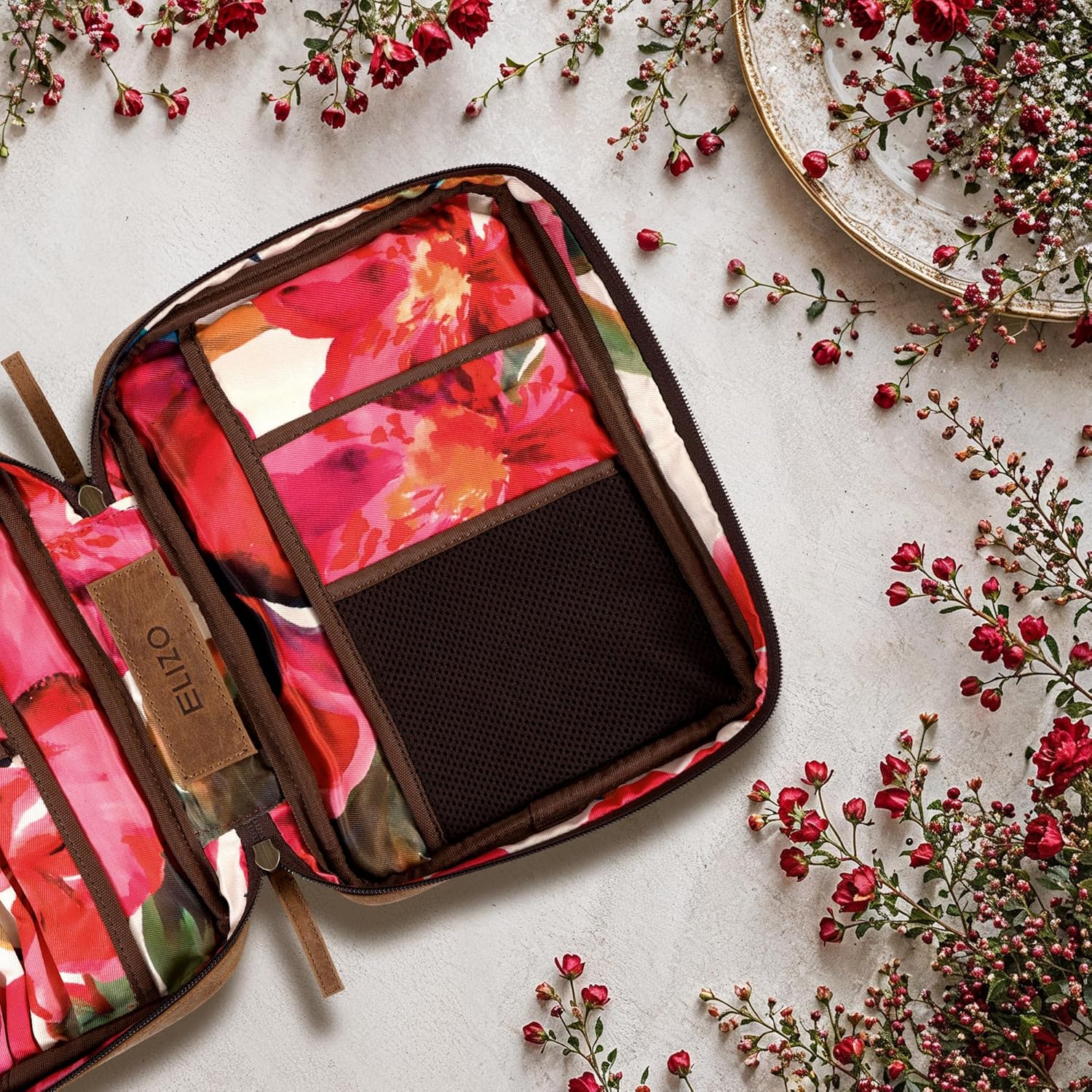 Leather Bible Case (Saddle with Floral Interior)