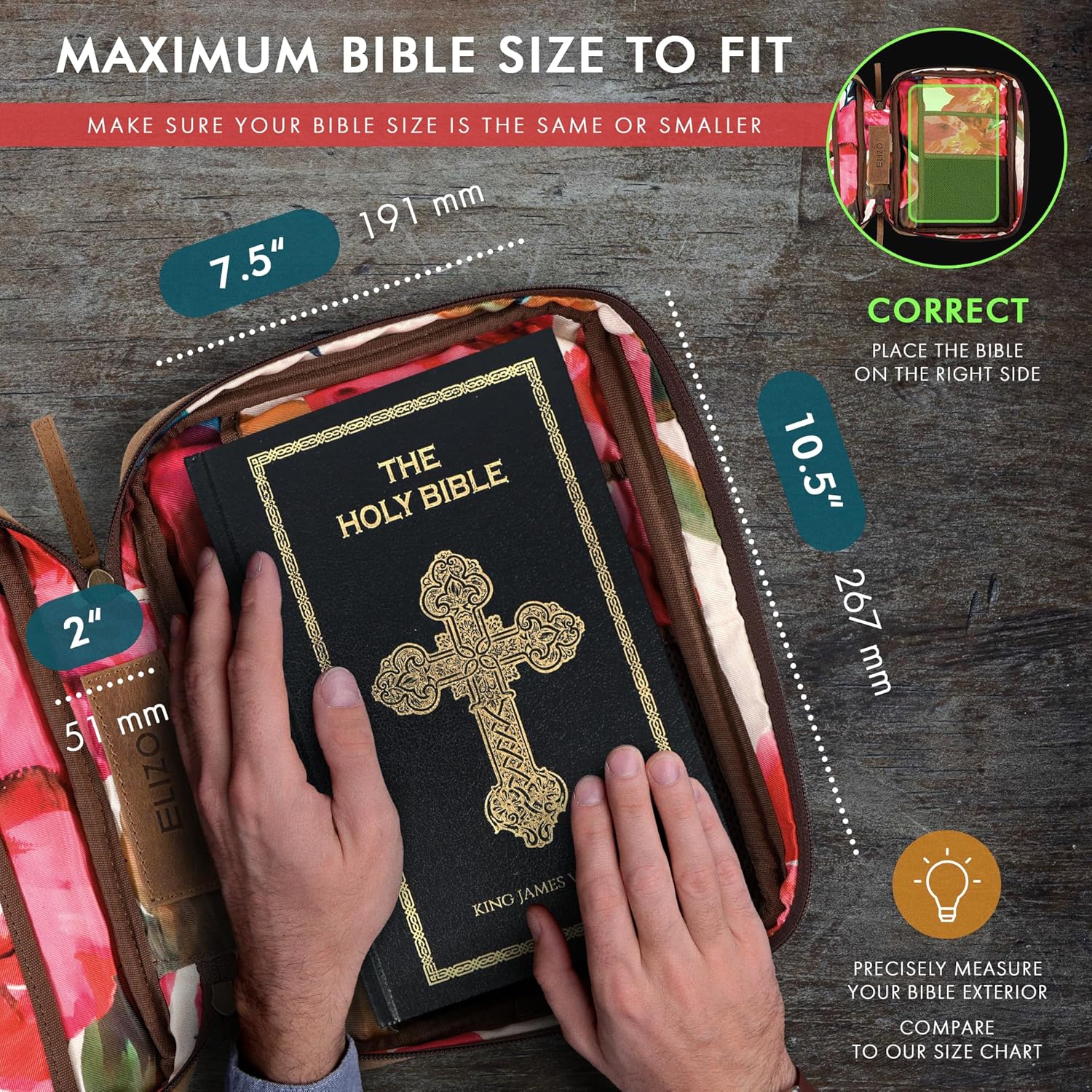 Leather Bible Case (Saddle with Floral Interior)