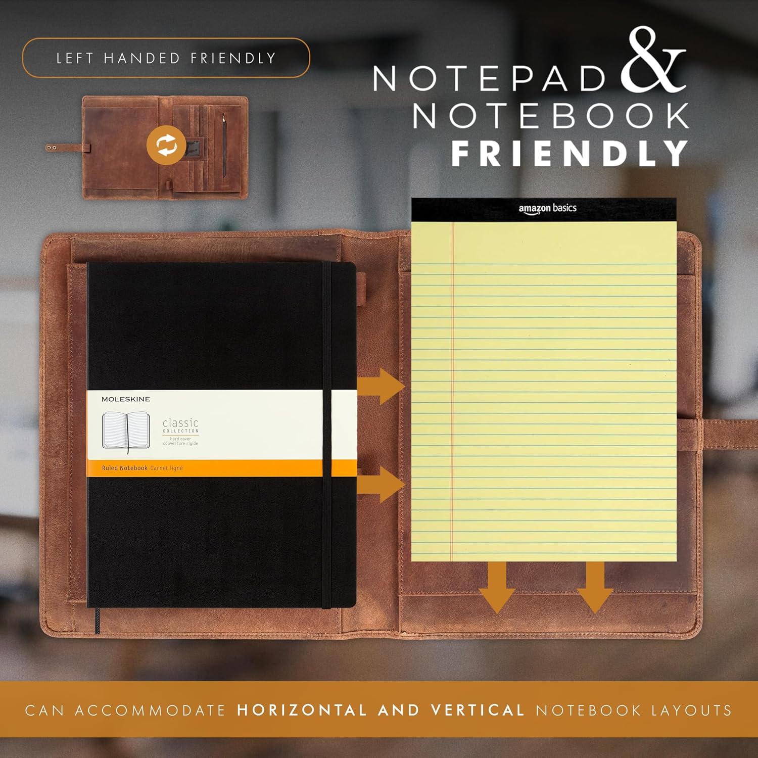 Leather Portfolio Organizer (Saddle, Letter Strap)