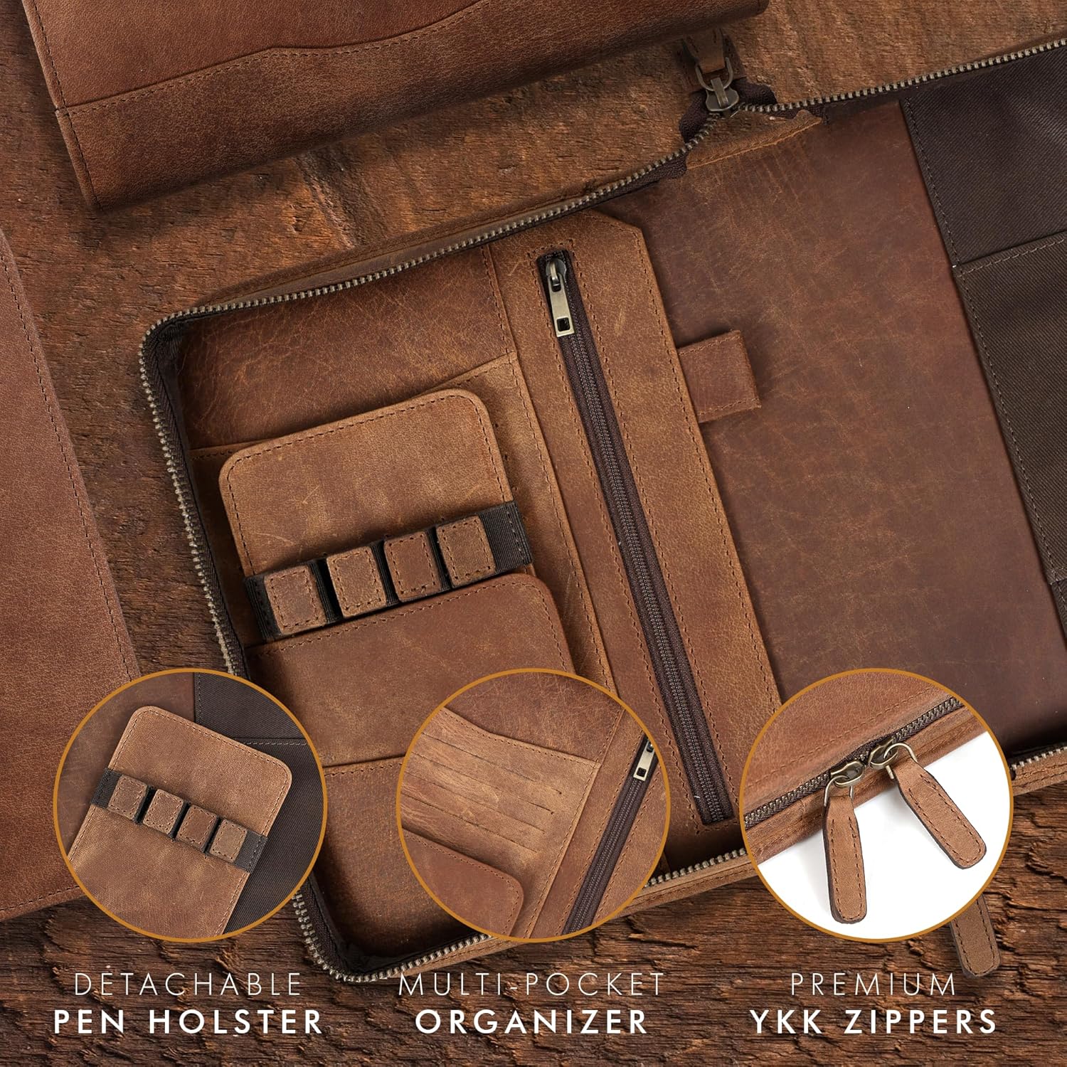 A5 Leather Portfolio & Notebook Cover (Saddle)