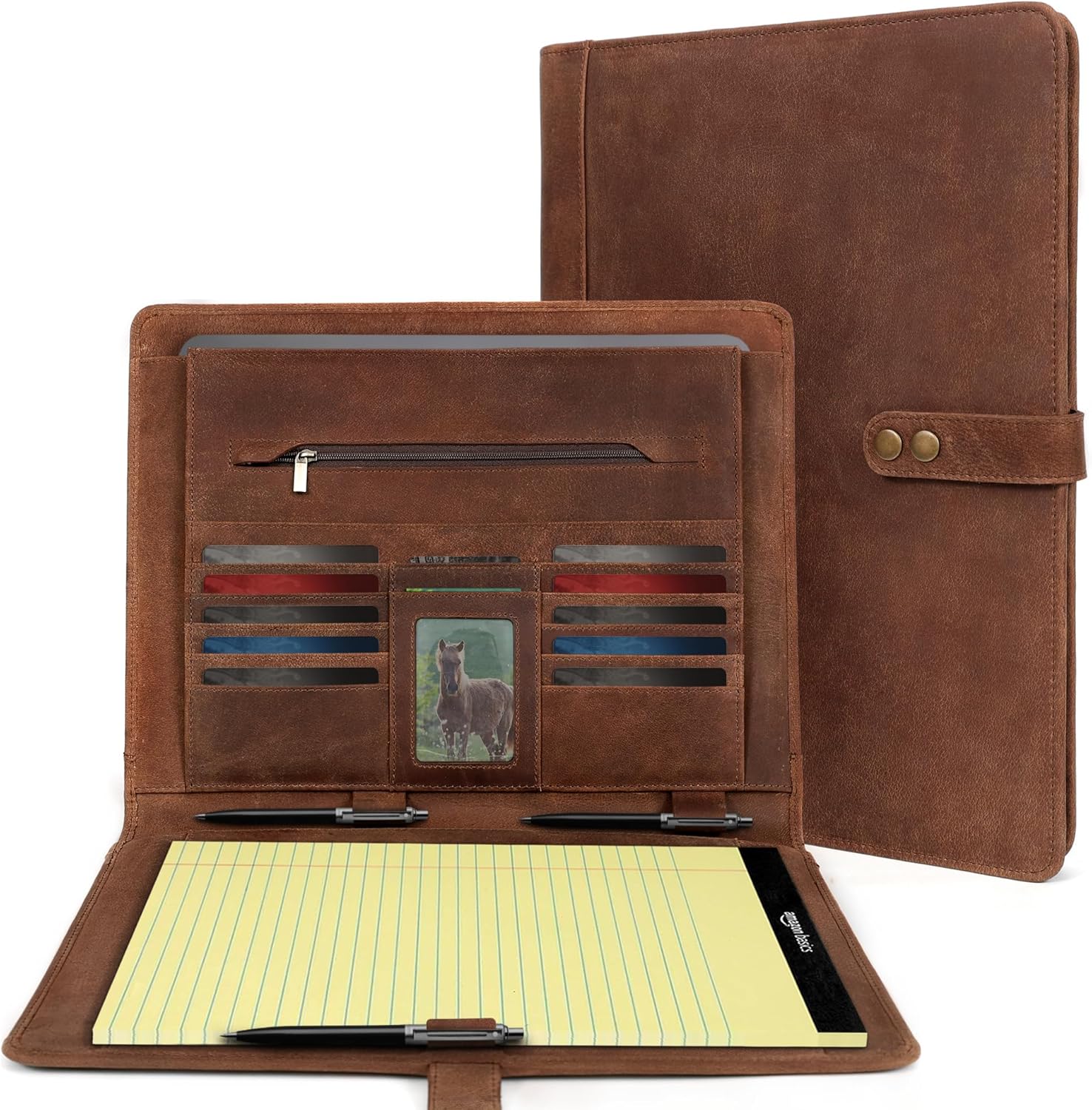 Leather Portfolio Organizer (Saddle, Letter Strap)