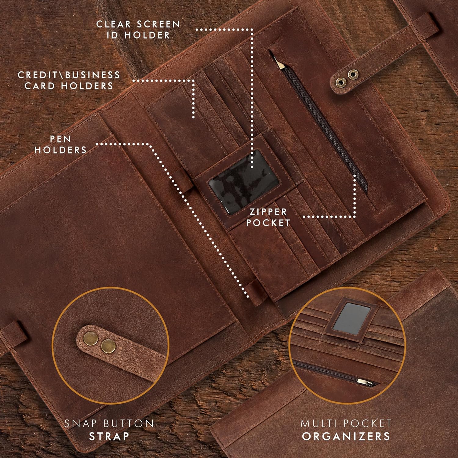 Leather Portfolio Organizer (Saddle, Letter Strap)