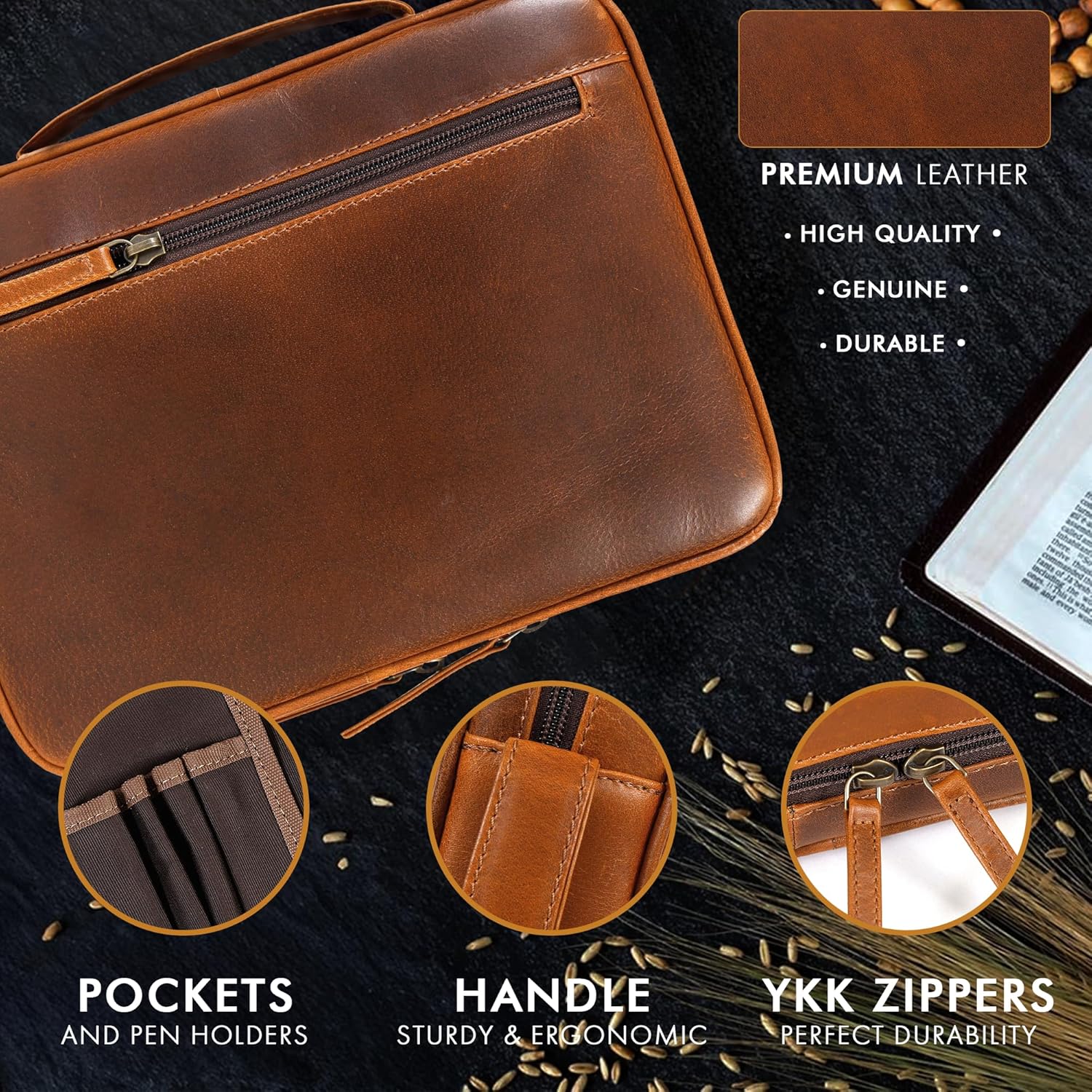 Study Leather Bible Case (Cognac)