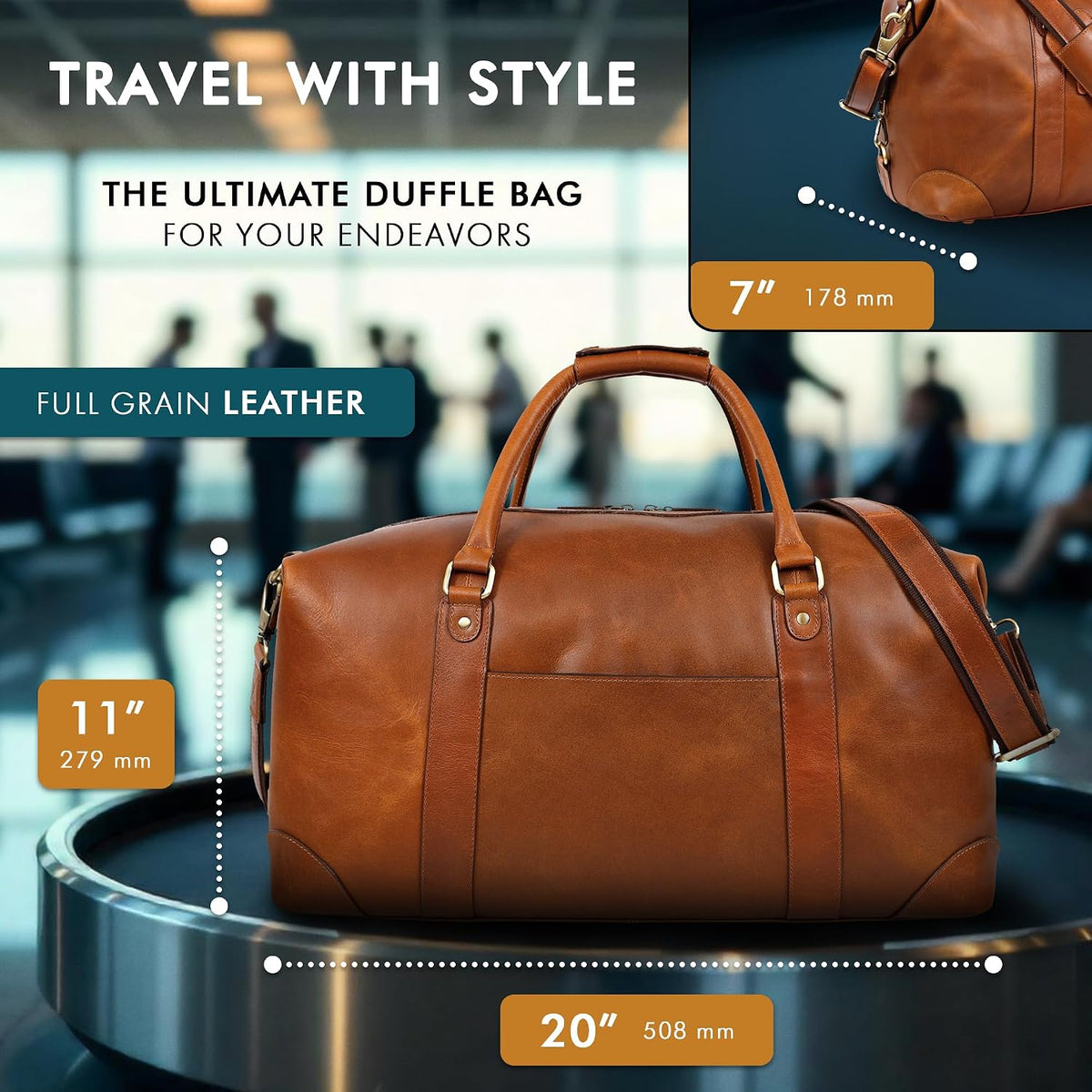 Leather Duffle Bag - Overnight Travel Bag in Tan