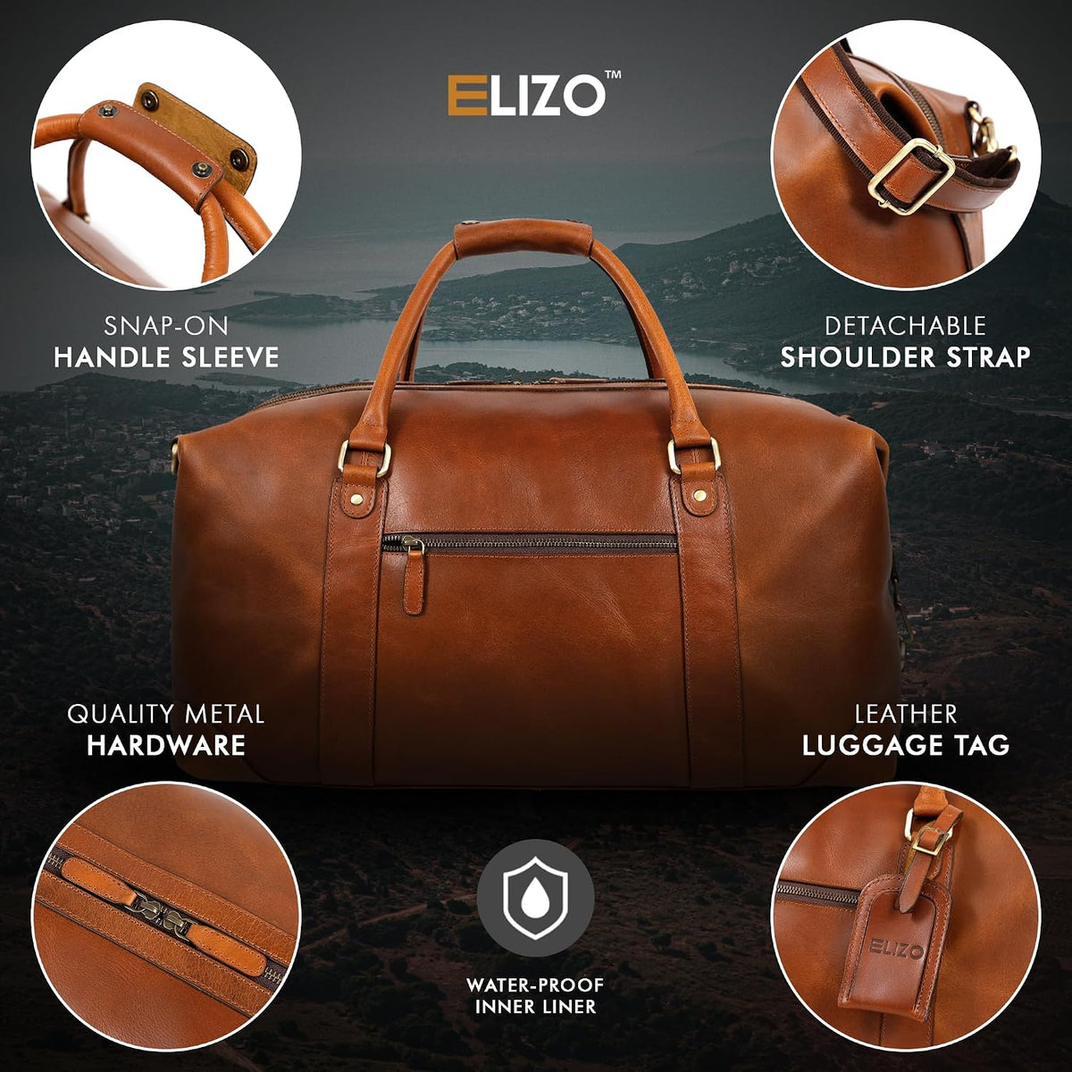 Leather Duffle Bag - Overnight Travel Bag in Tan