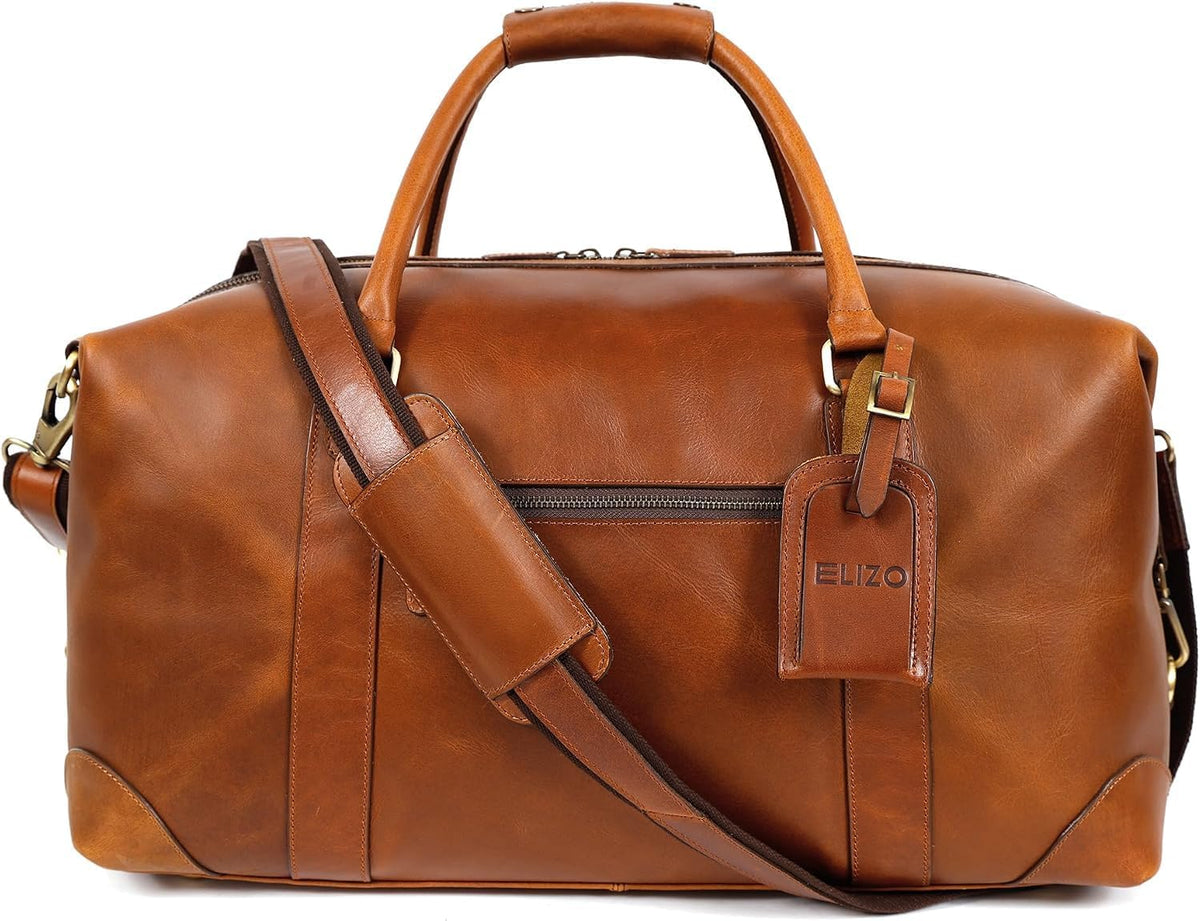 Leather Duffle Bag - Overnight Travel Bag in Tan