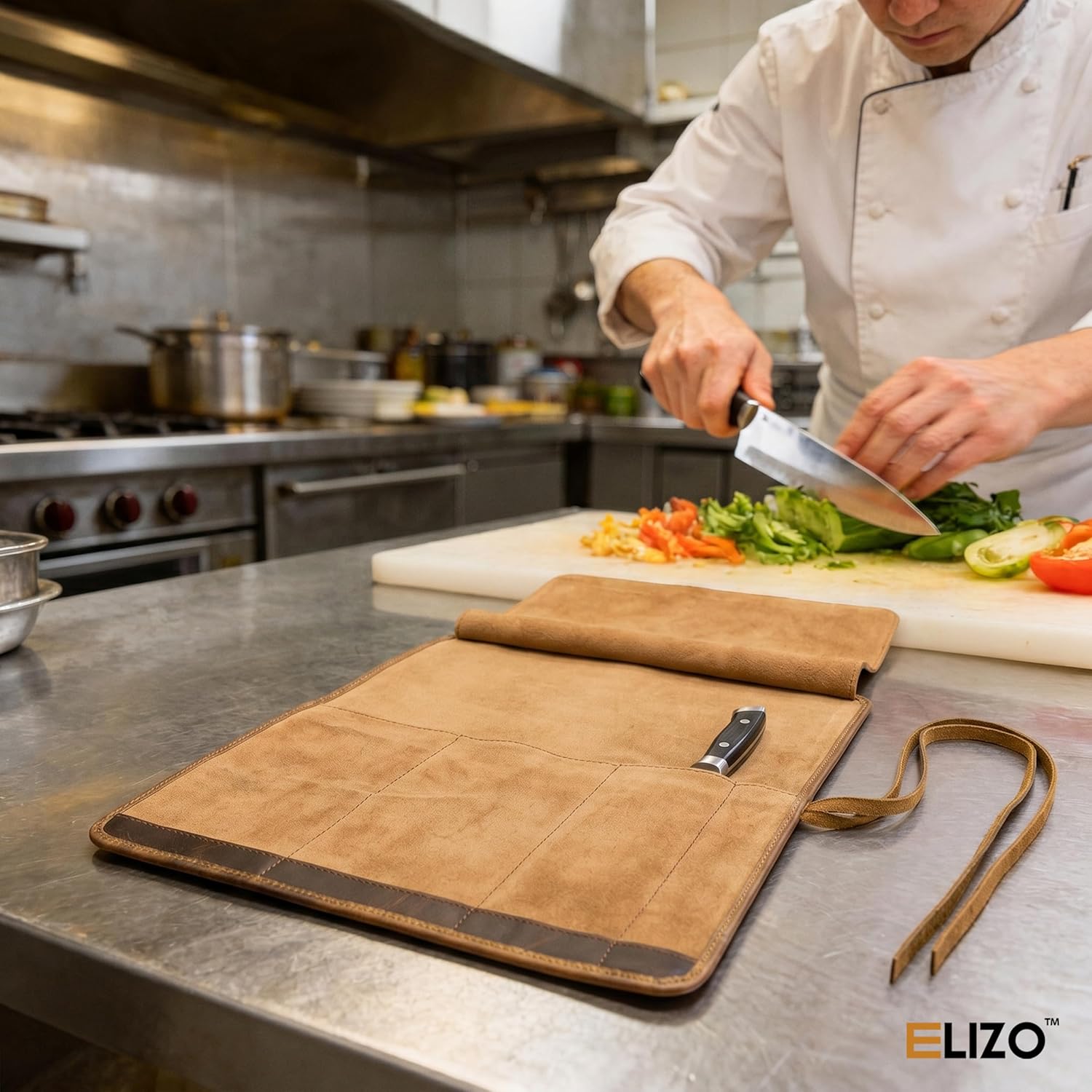 Full Grain Leather Knife Roll for Chefs - Classic