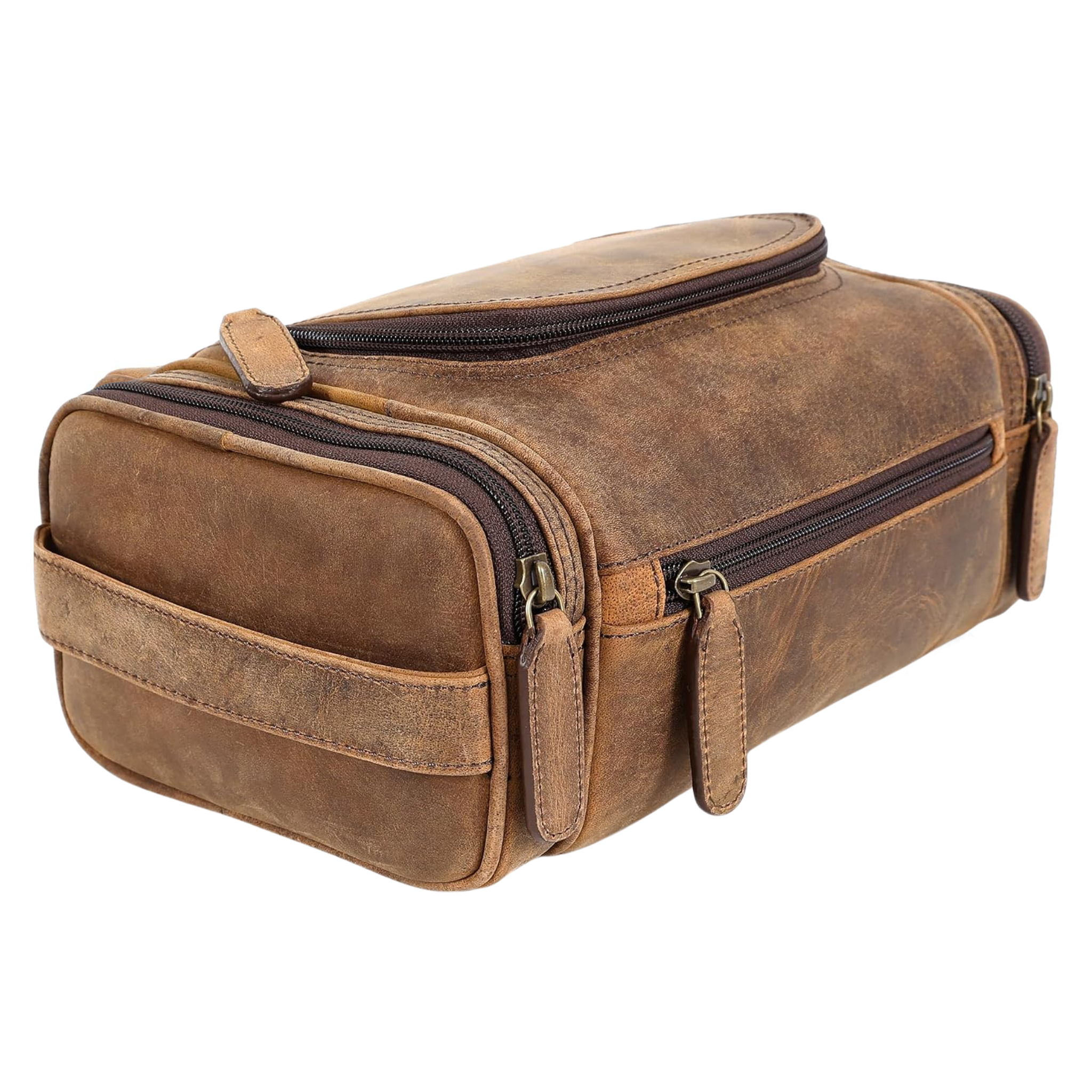 Leather Toiletry Bag Dopp Kit (Large, Grizzly)