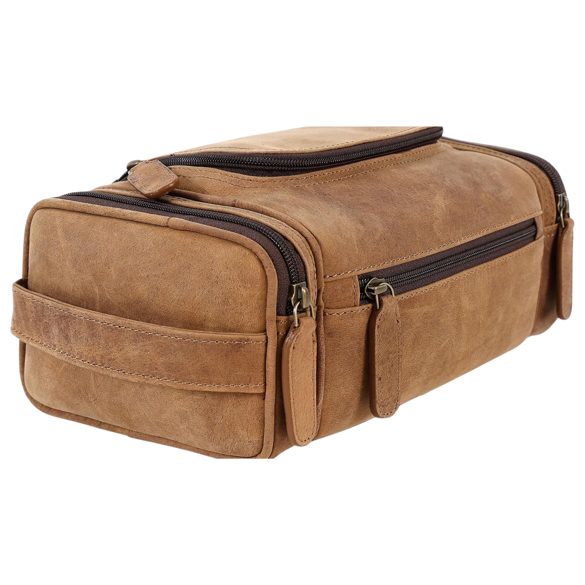 Leather Toiletry Bag Dopp Kit (Large, Saddle)