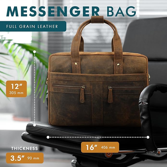 Leather Briefcase for 16-Inch Laptop (Grizzly), #product_type - Elizo