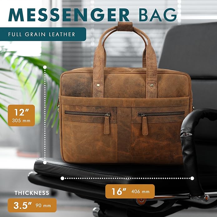 Leather Briefcase for 16-Inch Laptop (Saddle), #product_type - Elizo