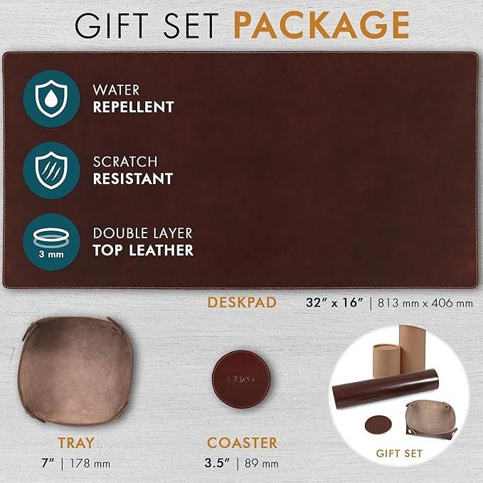 Leather Desk Mat Set (3mm) Double layer (Bourbon), #product_type - Elizo