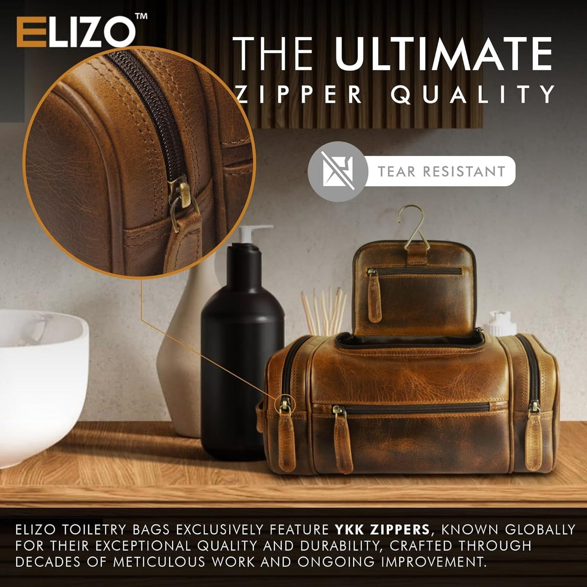 Leather Toiletry Bag Dopp Kit (X-Large, Antique), #product_type - Elizo