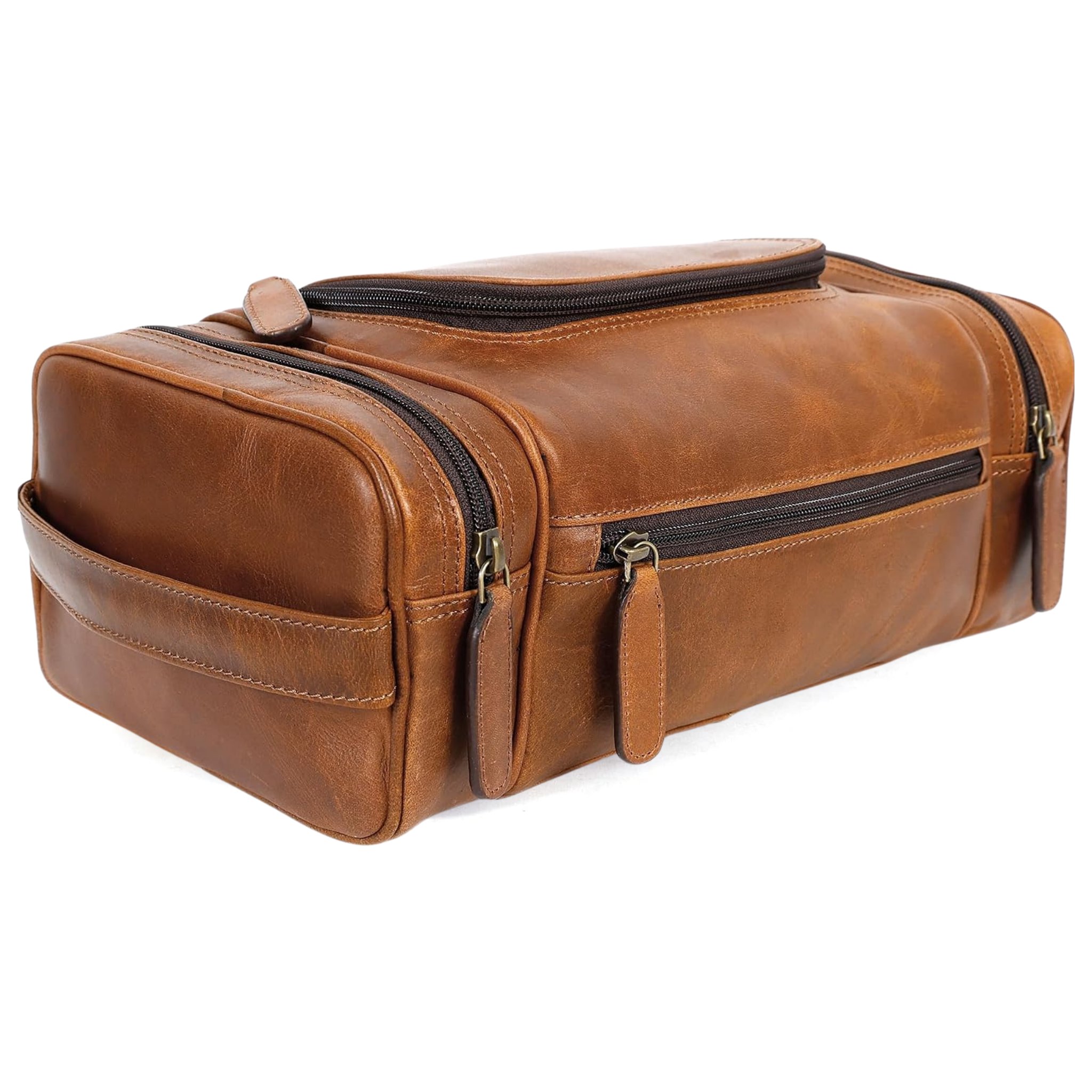 Leather Toiletry Bag Dopp Kit (X-Large, Cognac)