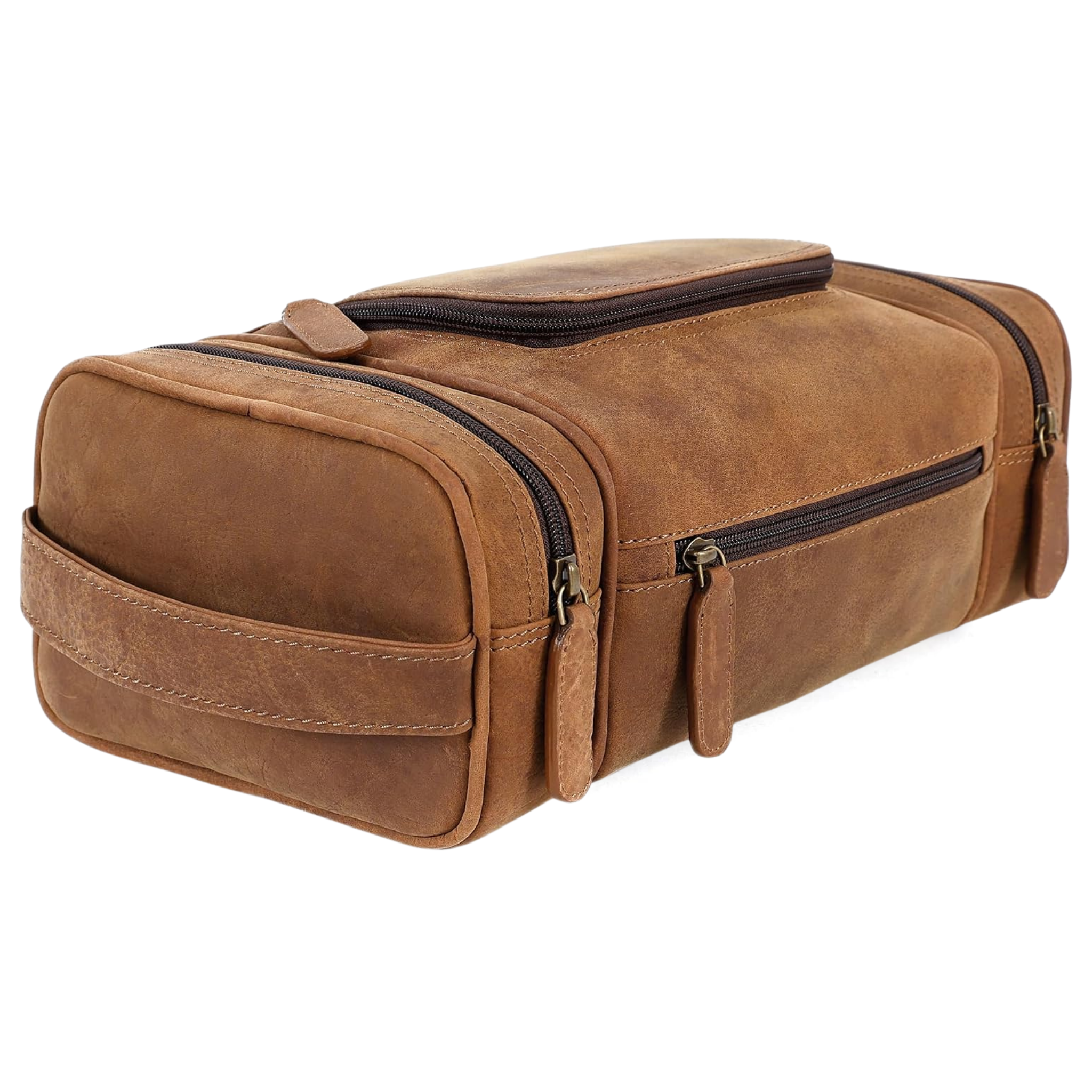 Leather Toiletry Bag Dopp Kit (X-Large, Saddle)