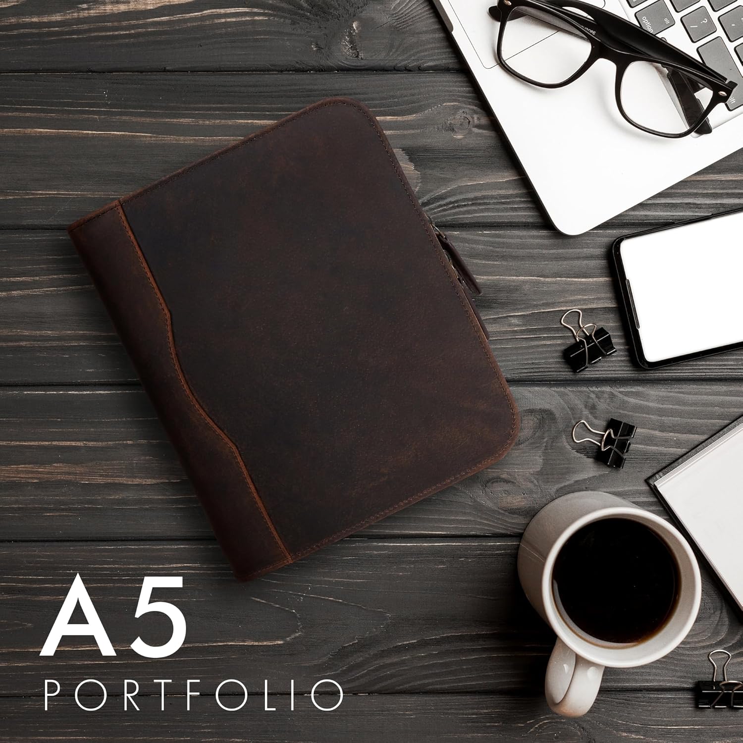 A5 Leather Portfolio & Notebook Cover (Coffee)
