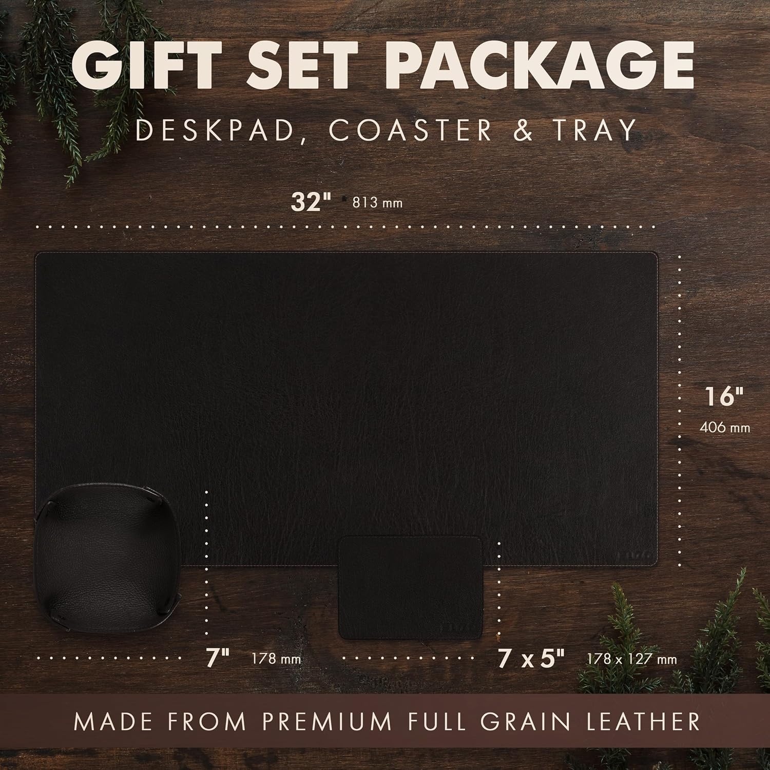 Leather Desk Mat Set (3mm) Double layer (Vintage Black)
