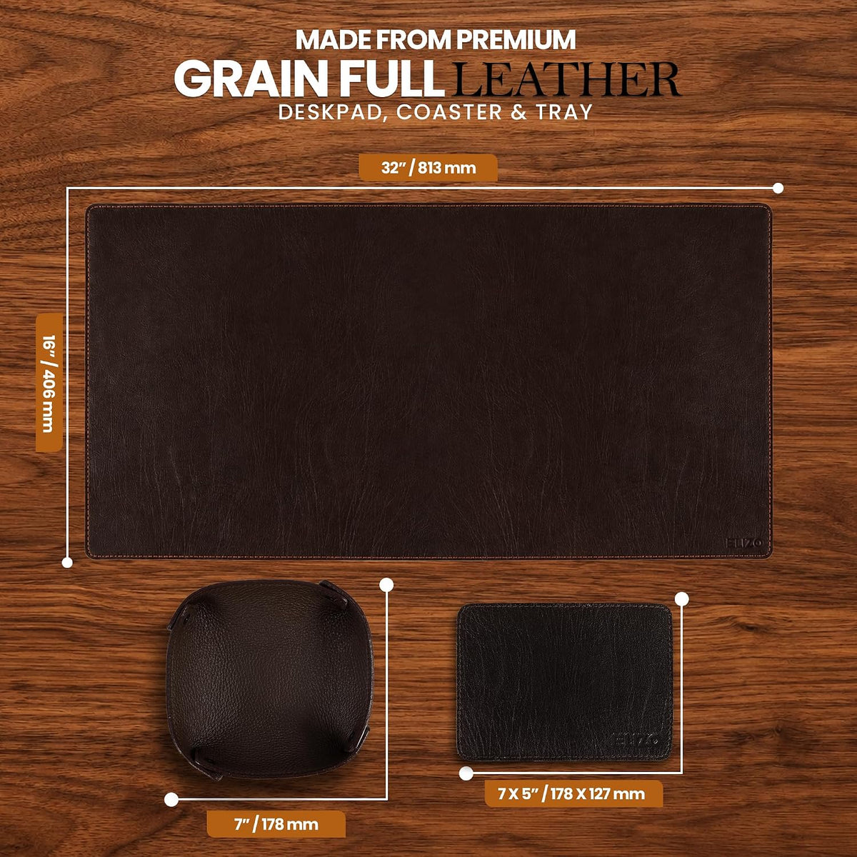 Leather Desk Mat Set (3mm) Double layer (Vintage Brown)