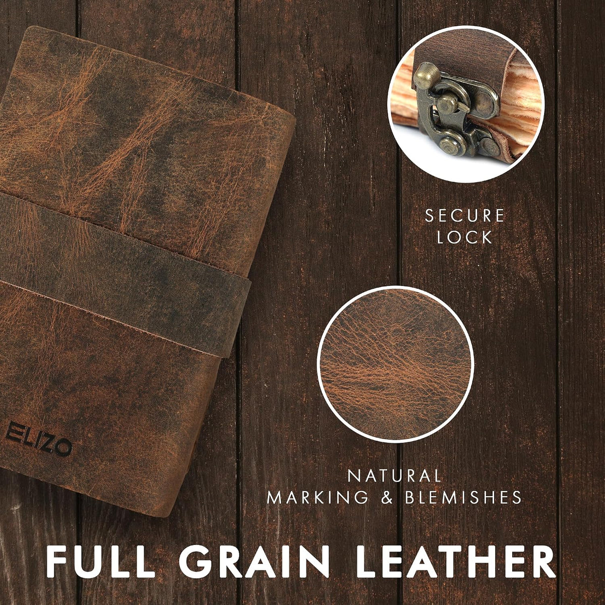 Leather Journal (4X6) - Thick Strap & Lock Closure - Teak Brown