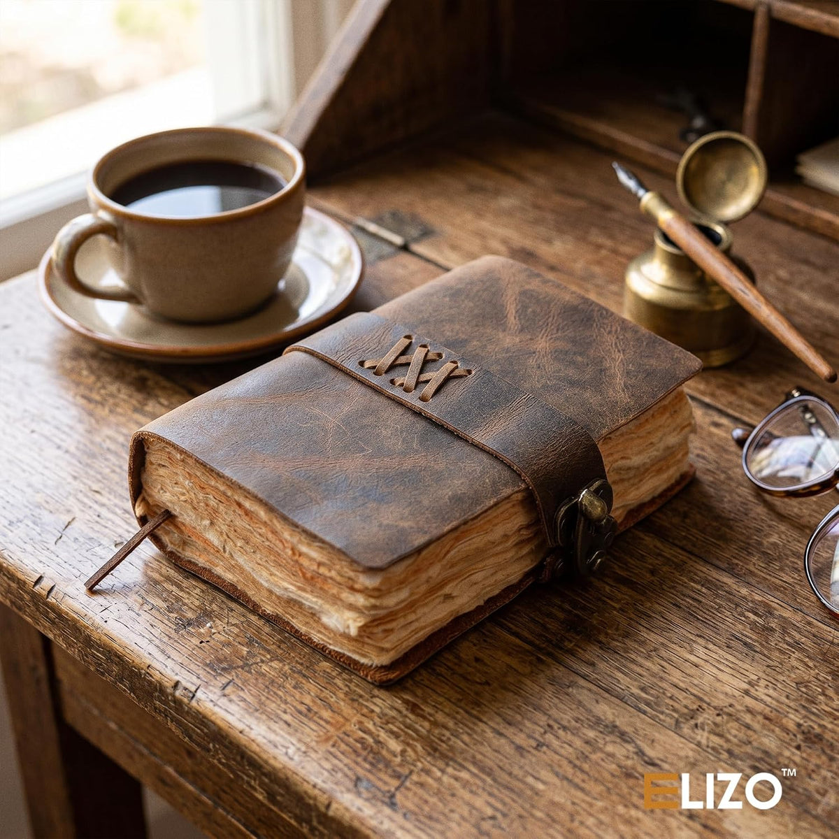Leather Journal (4X6) - Thick Strap & Lock Closure - Teak Brown
