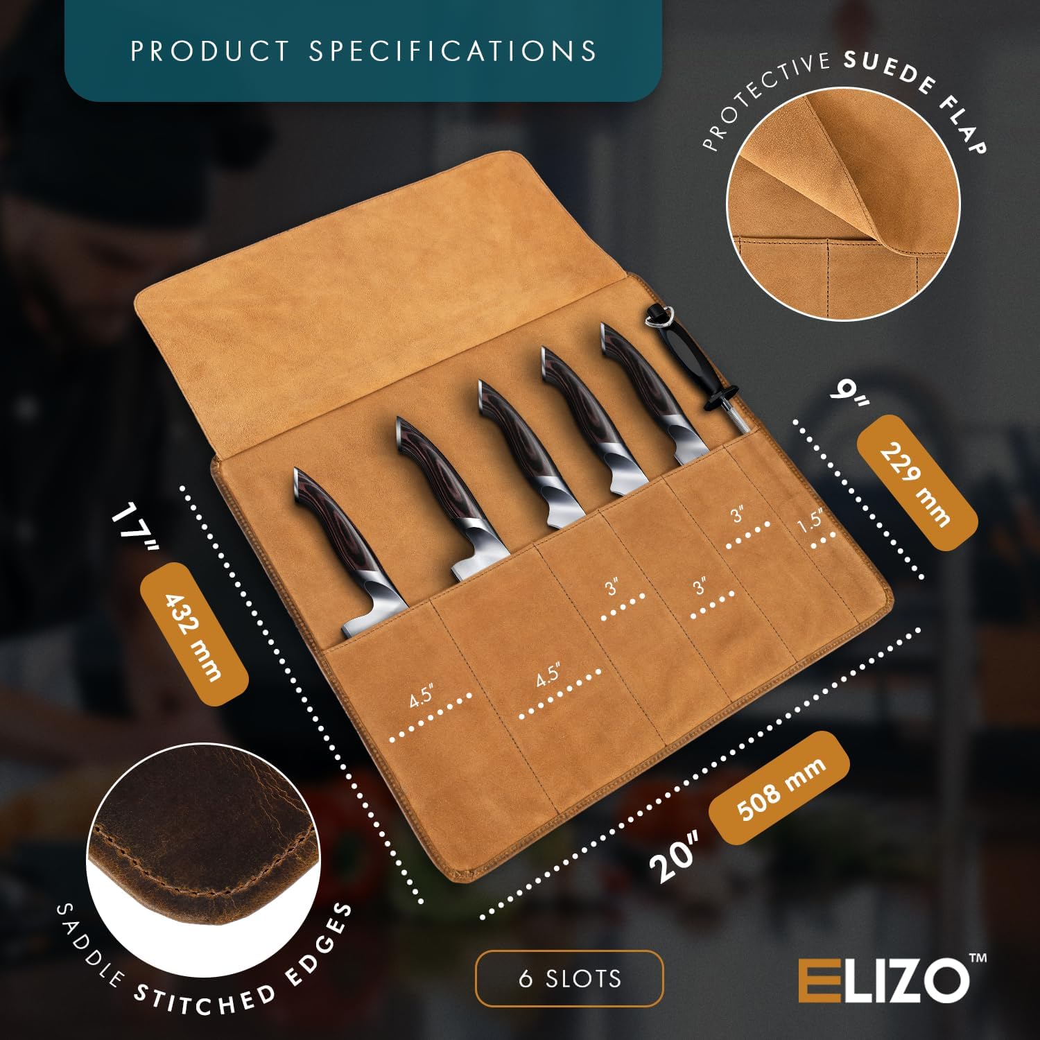 Full Grain Leather Knife Roll for Chefs (6 Slot)