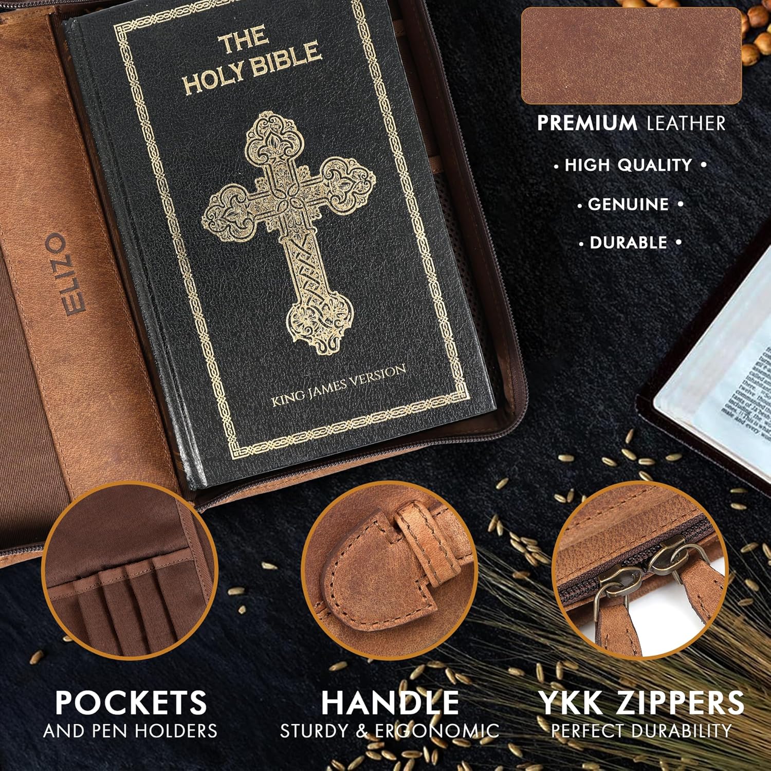 Cross Leather Bible Cover