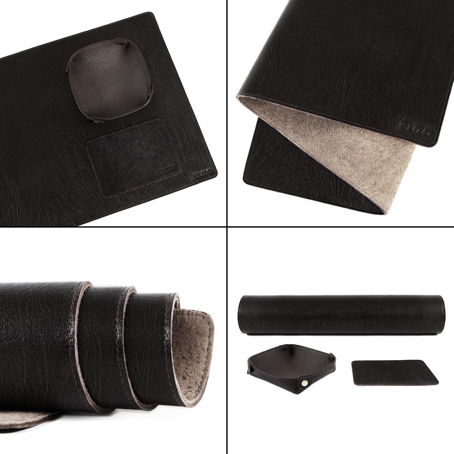 Leather Desk Mat Set (3mm) Double layer (Vintage Black)