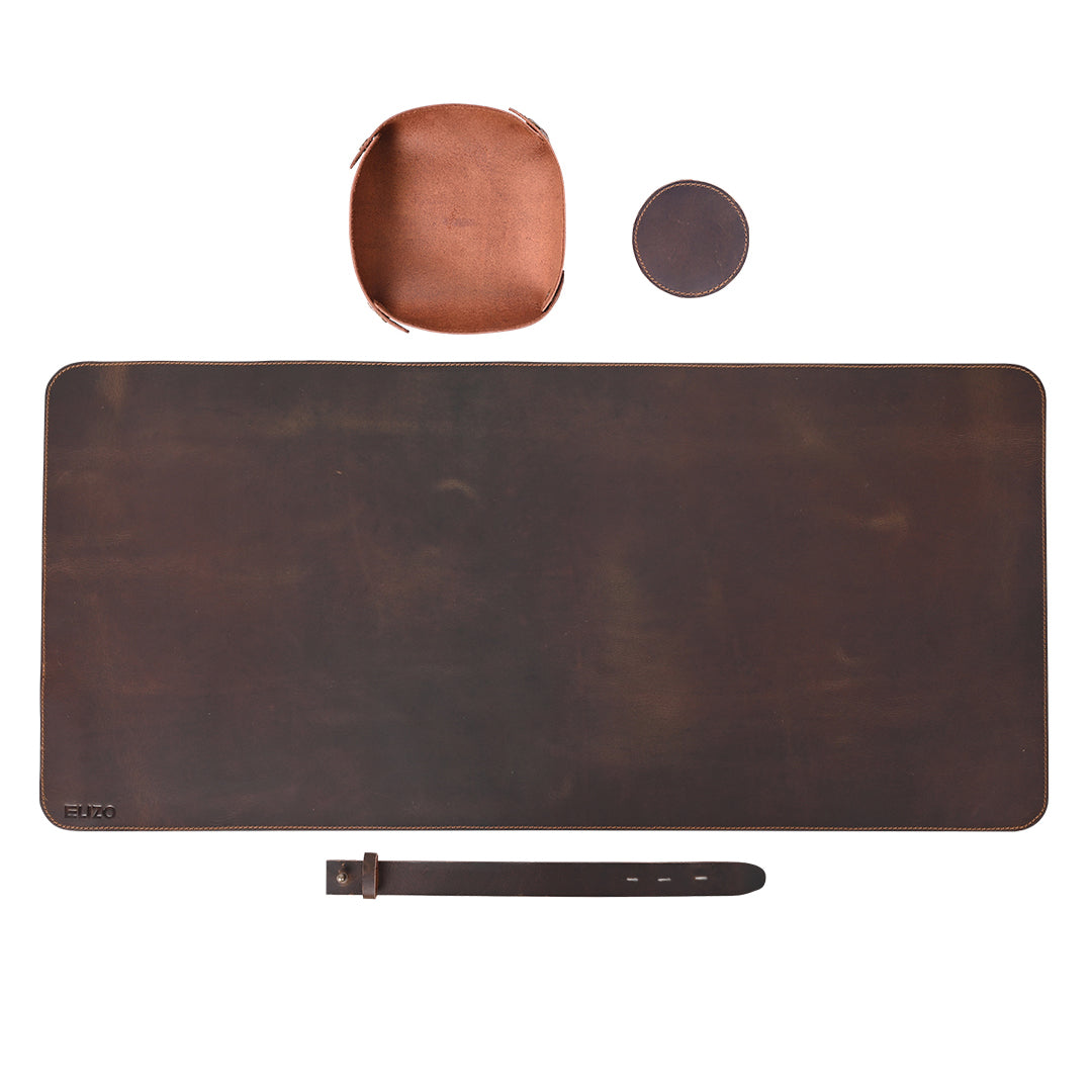 Large Teak Leather Desk Pad Set, Non-Layered (2mm)