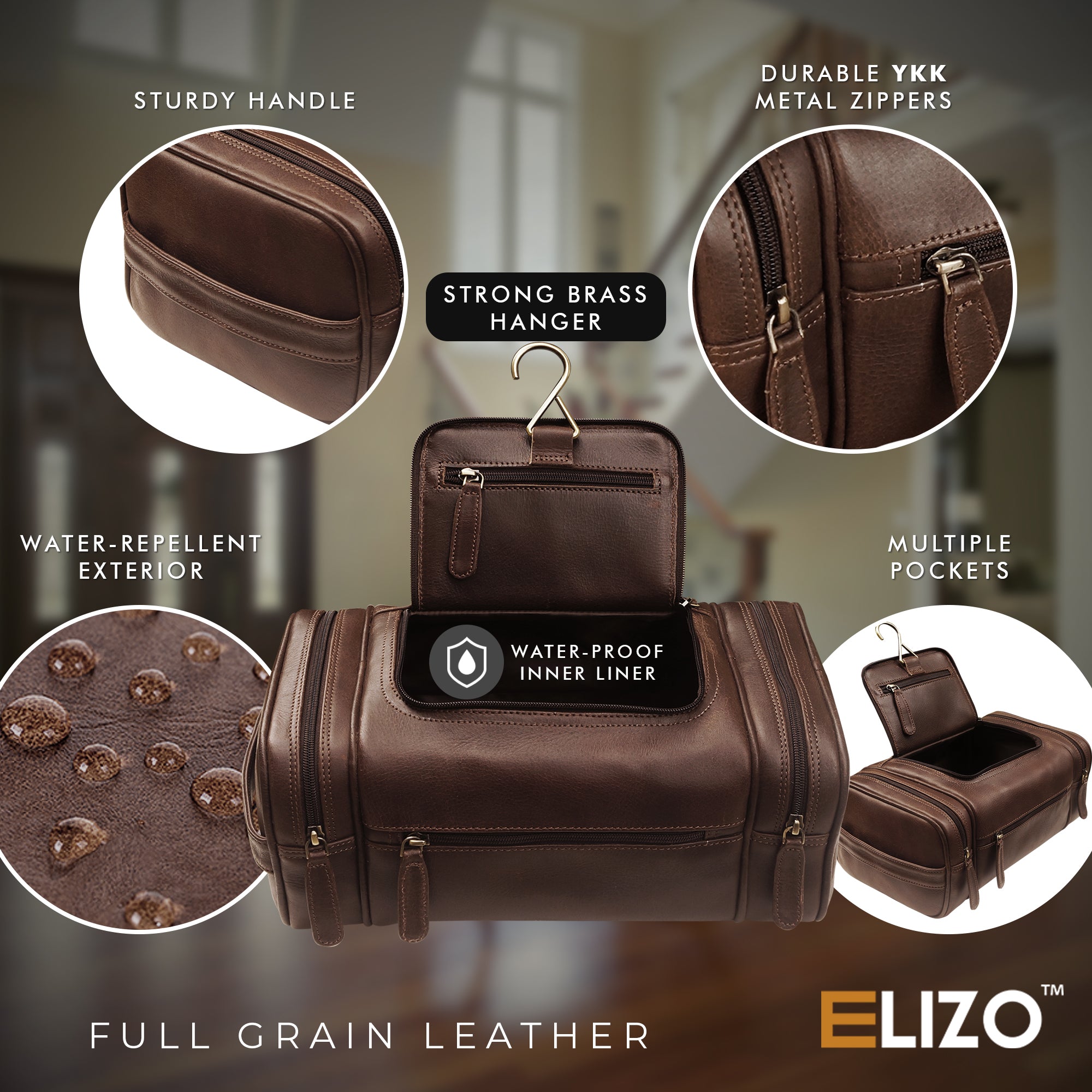 Full-Grain Leather Wash Bag