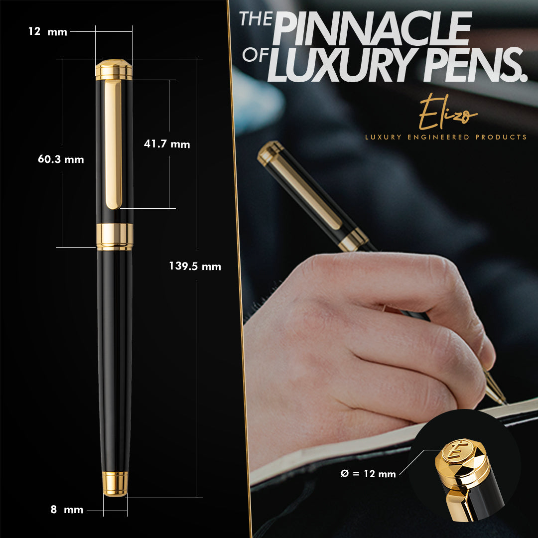 ZenZoi Matte Black Ballpoint Pen – Elegant Executive Pen W/Gold Trim. Premium Writing Medium Ball Point Ink. Fancy, Luxury Pen Gift Set for Men