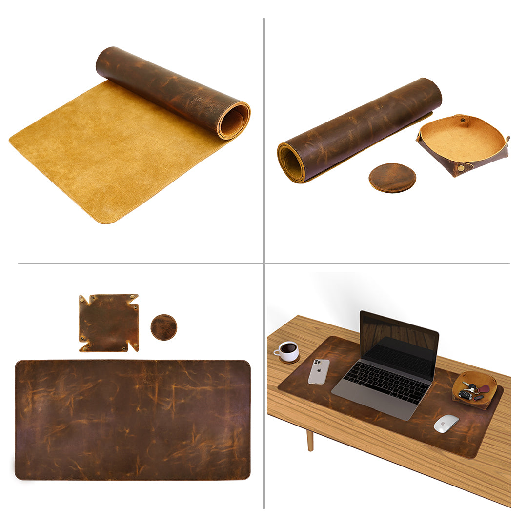 Antique Leather Desk Pad Set