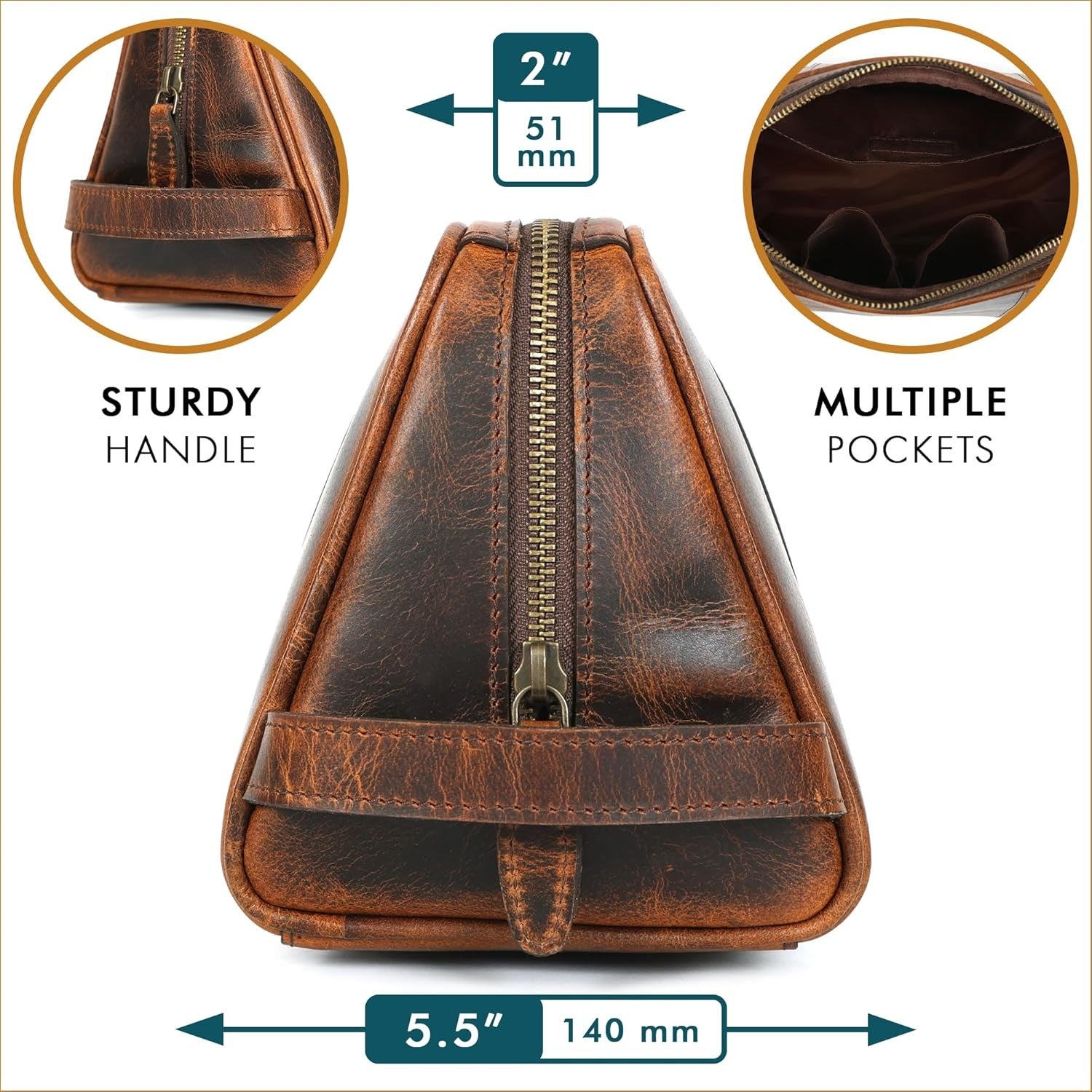 Large Leather Toiletry Bag Dopp Kit Antique