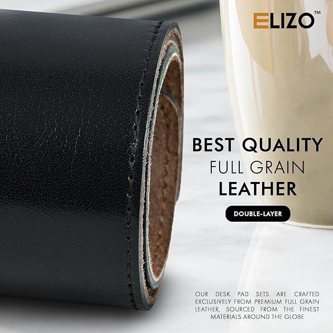 Leather Desk Mat Set (3mm) Double layer (Carbon) - Elizo