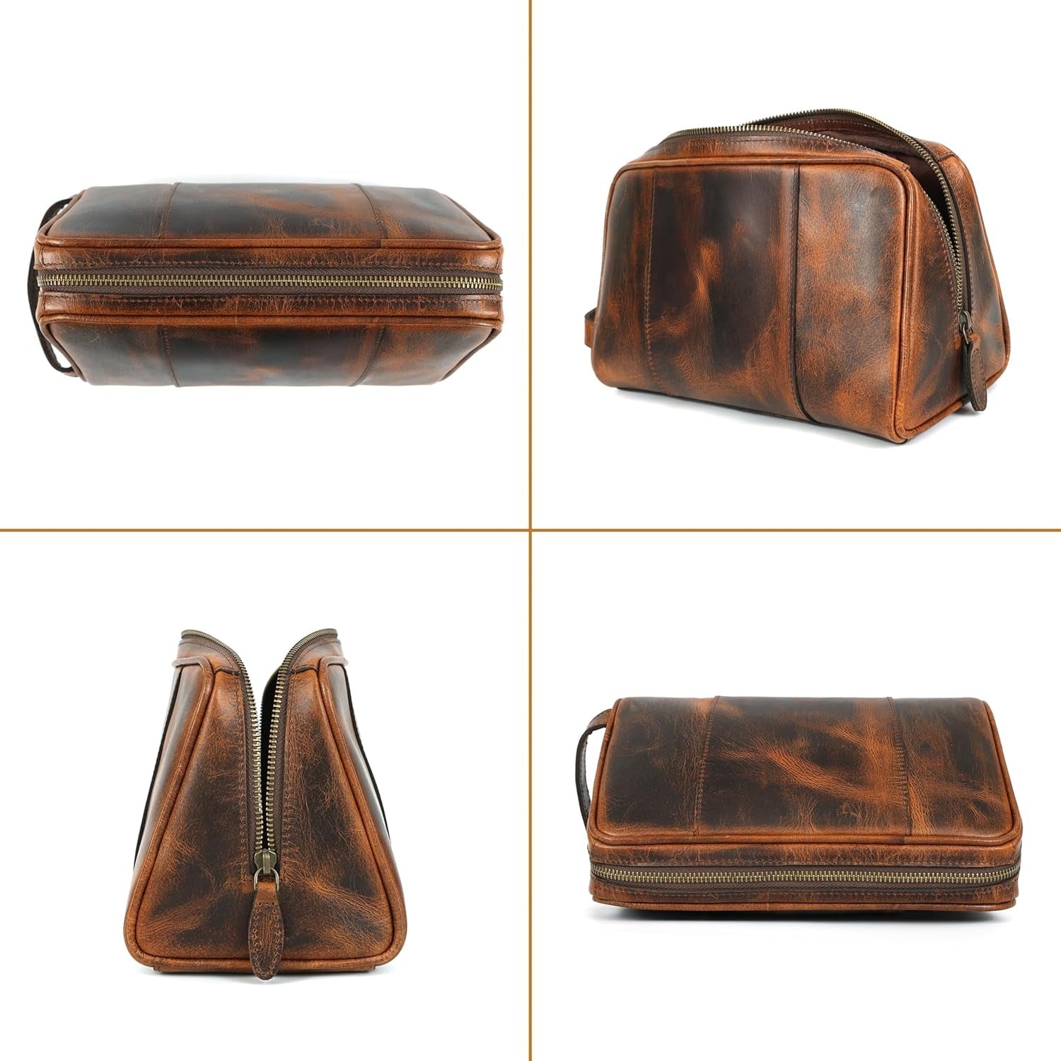 Large Leather Toiletry Bag Dopp Kit Antique