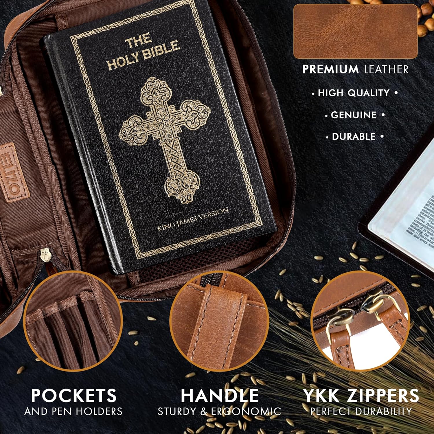 Study Leather Bible Case (Tan)