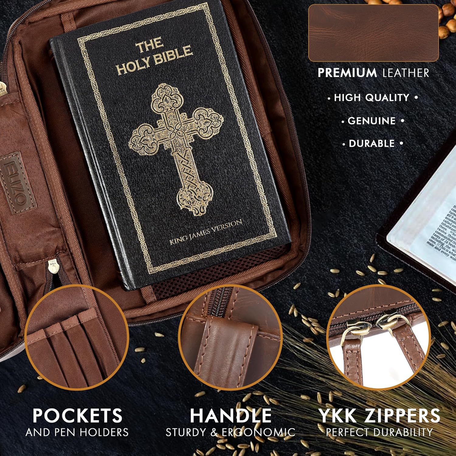 Study Leather Bible Case (Brown)
