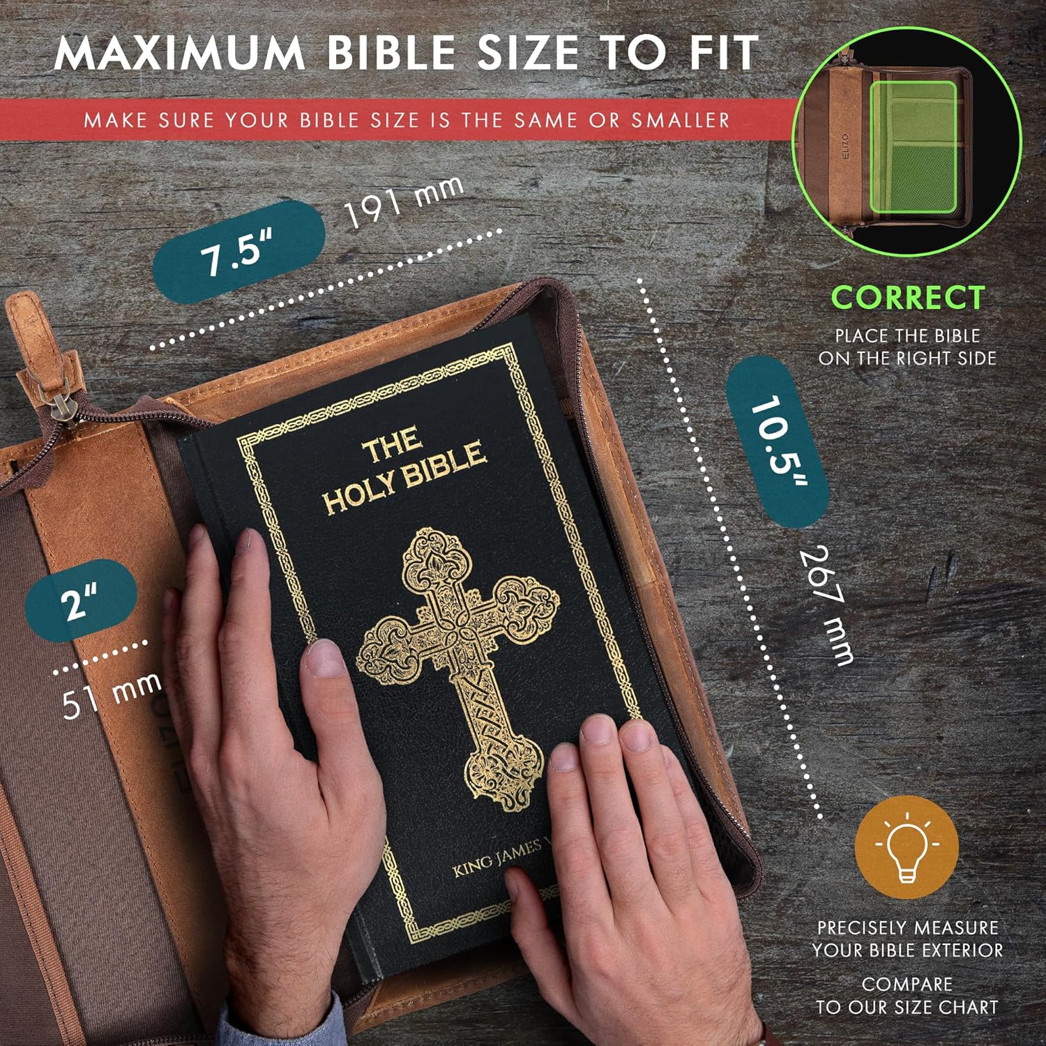 Study Leather Bible Case (Saddle Red/Cross)