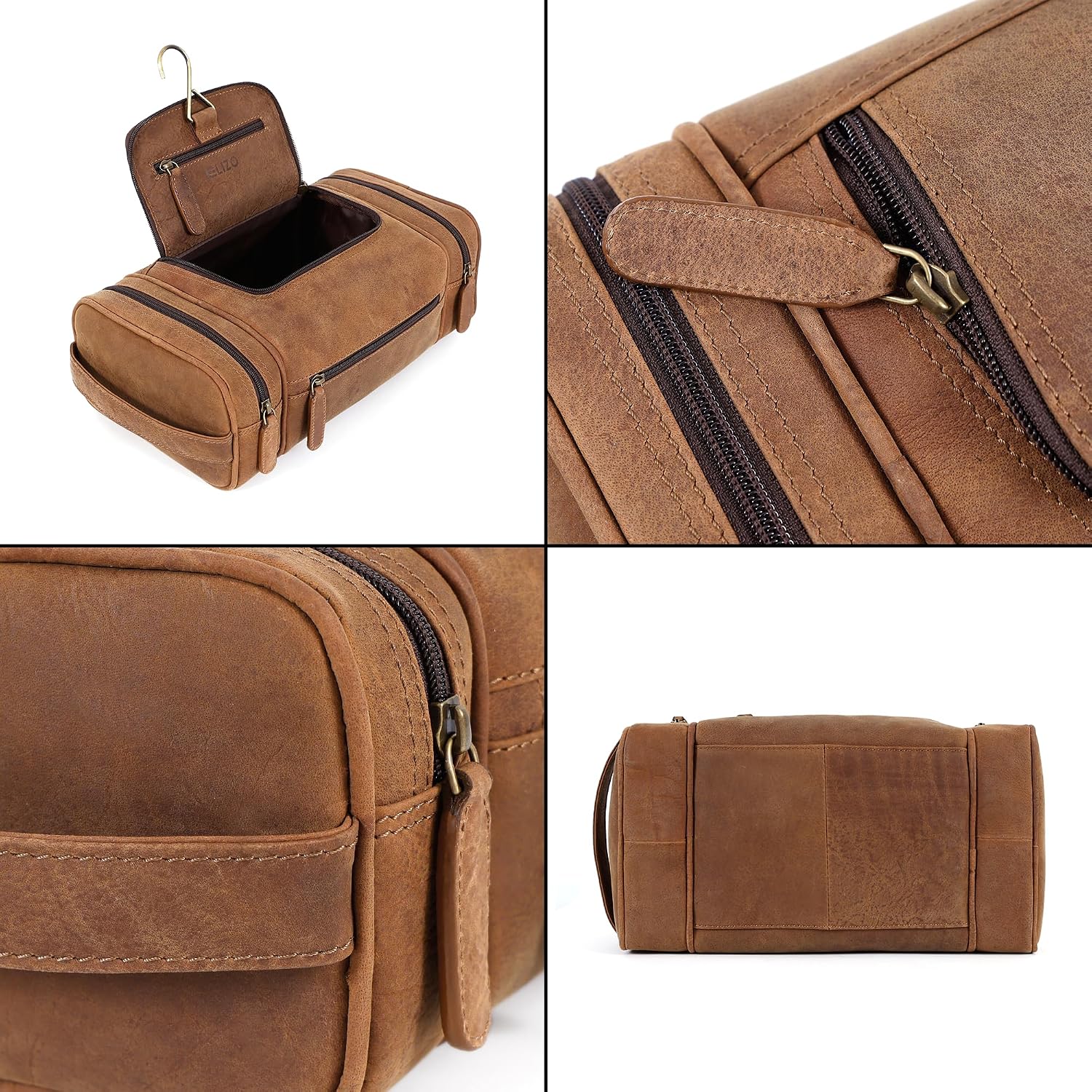 Leather Toiletry Bag Dopp Kit (X-Large, Saddle)