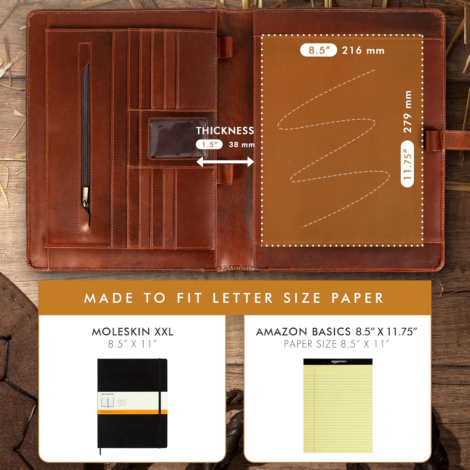 Leather Portfolio Organizer (Antique, Letter Strap)