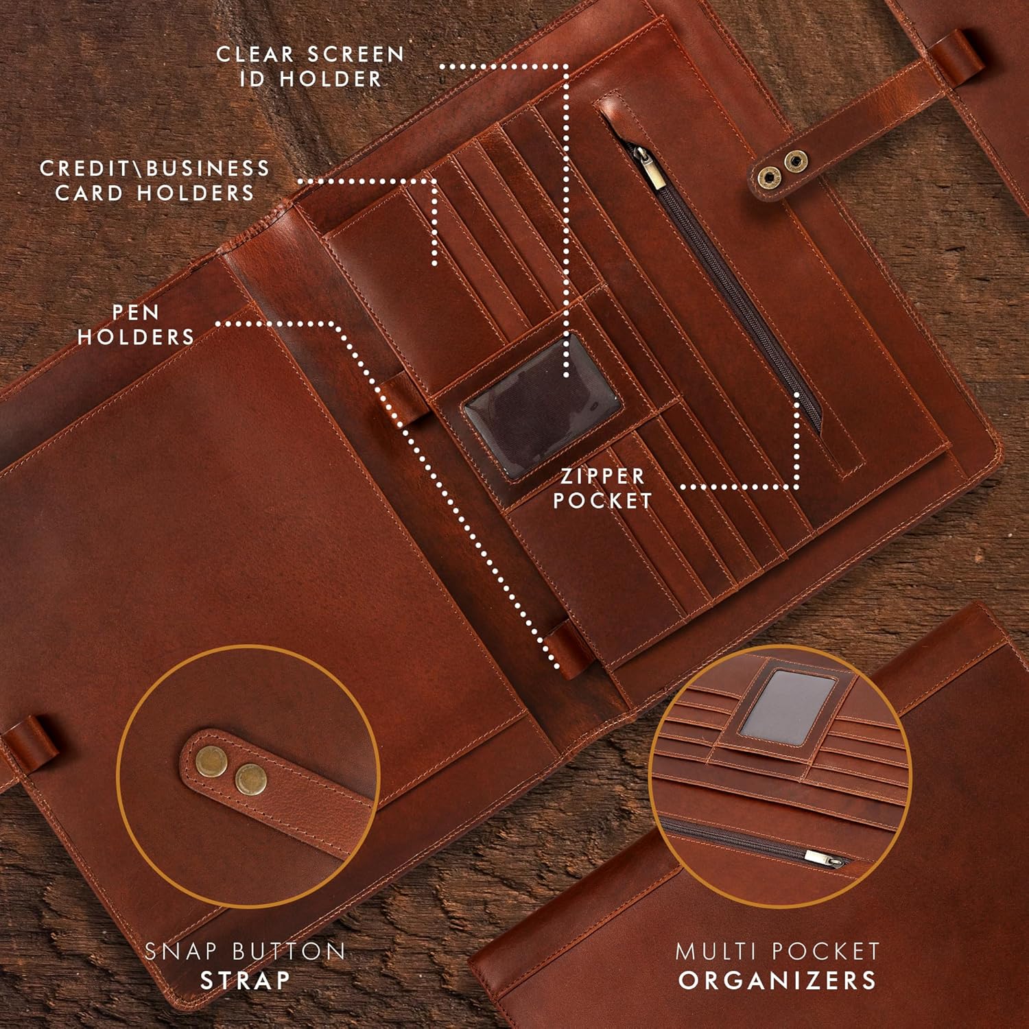 Leather Portfolio Organizer (Antique, Letter Strap)