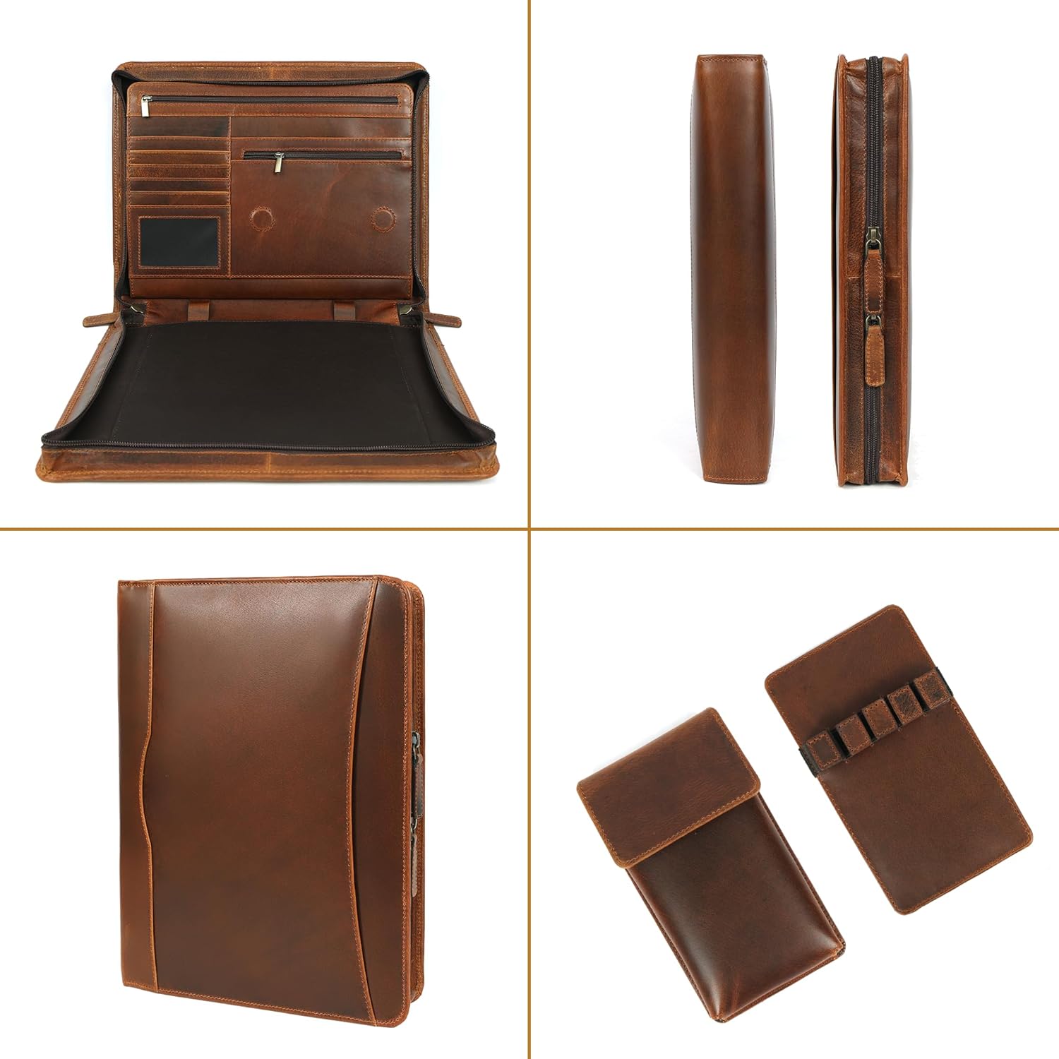Premium Leather Portfolio Organizer (Antique, Letter Zippered)