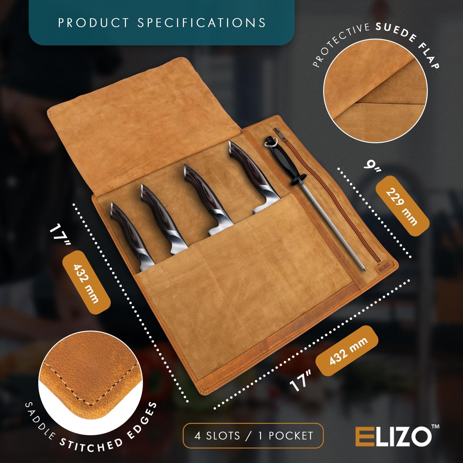 Leather Knife Roll  for Chefs – 4 Slots