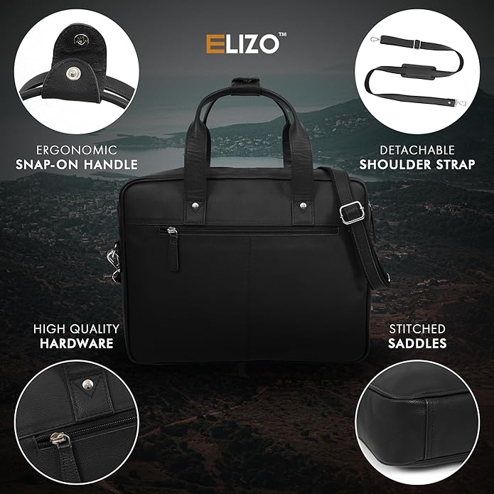 Leather Briefcase for 16-Inch Laptop (Black)