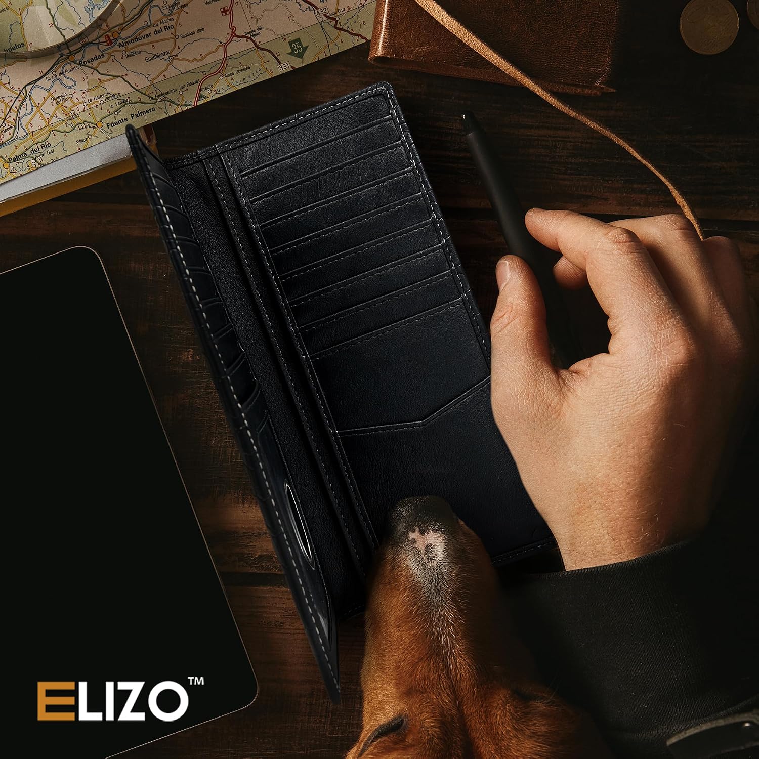 Mens Long Wallet (Black Crocodile)