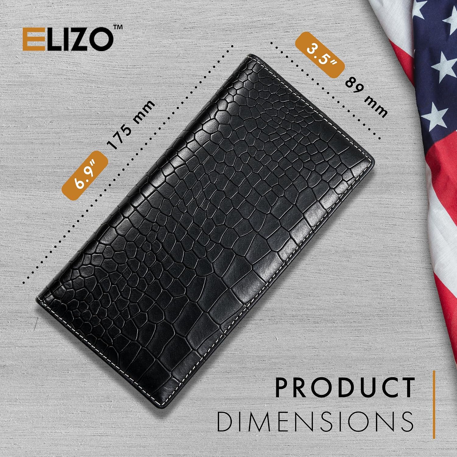 Mens Long Wallet (Black Crocodile)