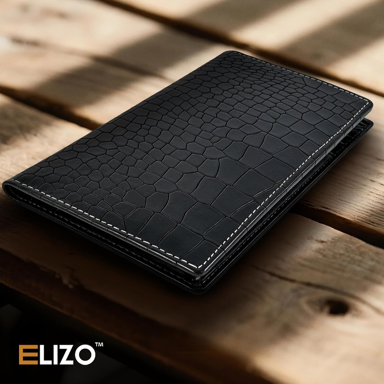 Mens Long Wallet (Black Crocodile)