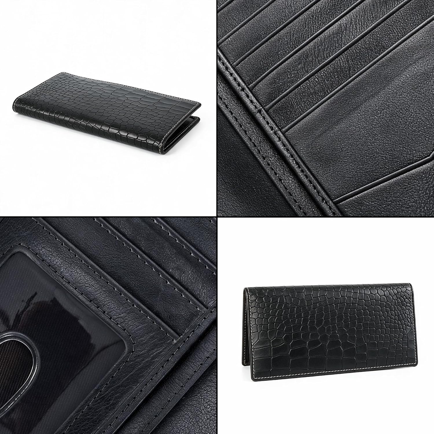 Mens Long Wallet (Black Crocodile)